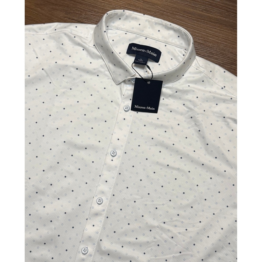 Mizzen+Main Halyard SS Dress Shirt White Dot Classic No Tuck Men's Sz XL